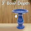 Sunnydaze Blue Ceramic Bird Bath for Outside – 21.5″ H Garden Bird Bath – Daisy Embossed Bowl – UV-/Frost-Resistant Glaze Finish