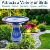 Sunnydaze Blue Ceramic Bird Bath for Outside – 21.5″ H Garden Bird Bath – Daisy Embossed Bowl – UV-/Frost-Resistant Glaze Finish