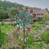 Sunnydaze Metallic Pinwheel Metal Garden Wind Spinner – Removable Pole Sections for Adjustable Height – Dual-Motion Blades – 84.5″ H(Rainbow Breeze – 84″)