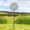 Sunnydaze Metallic Pinwheel Metal Garden Wind Spinner – Removable Pole Sections for Adjustable Height – Dual-Motion Blades – 84.5″ H(Rainbow Breeze – 84″)