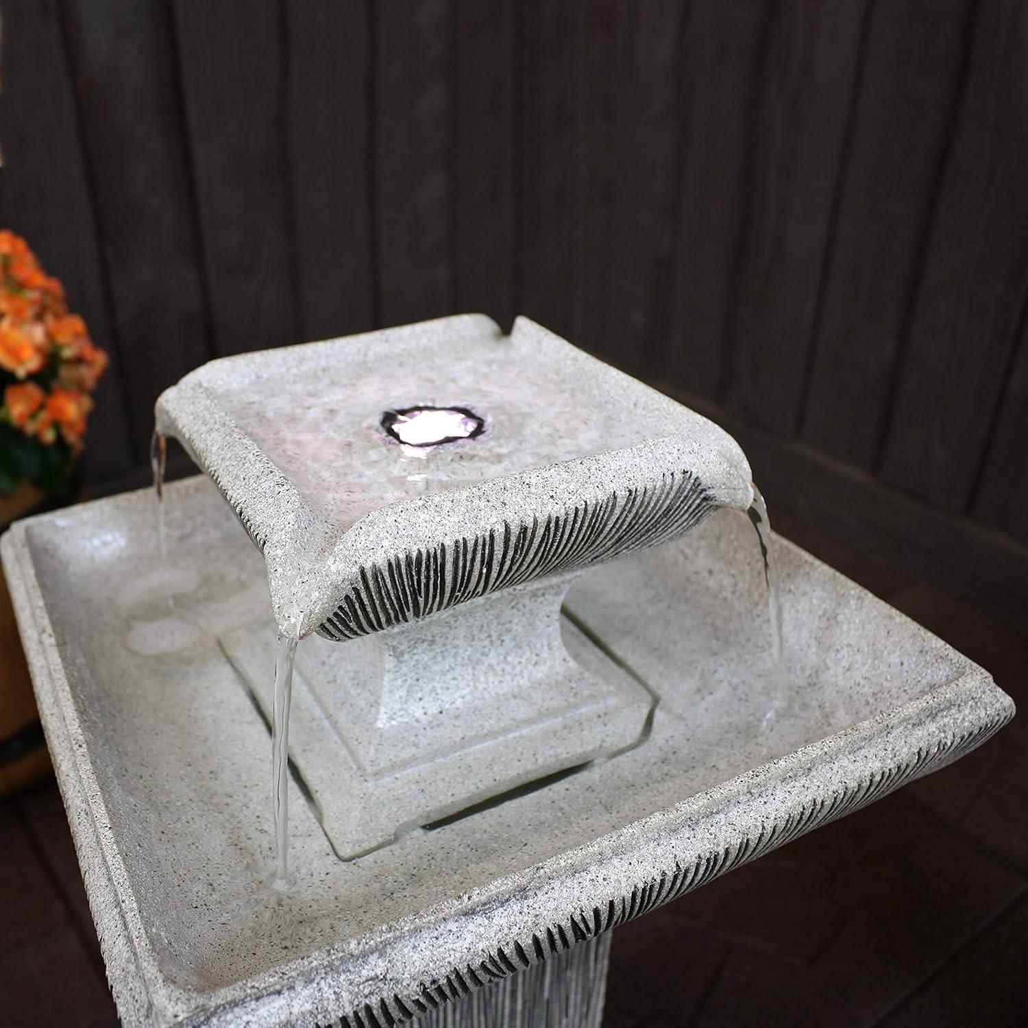 image:imageSunnydaze 25Inch Square 2Tier Outdoor Bird Bath Water Fountain LED Lights Electric Submersible Pump with Adjustable Flow