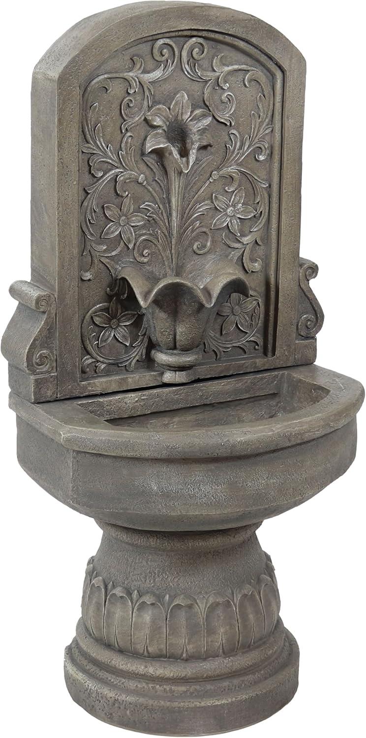 image:imageSunnydaze 375 H Lovely Lily Polyresin Wall Standing Fountain Flat Back Pedestal Fountain for The Patio Deck or Yard