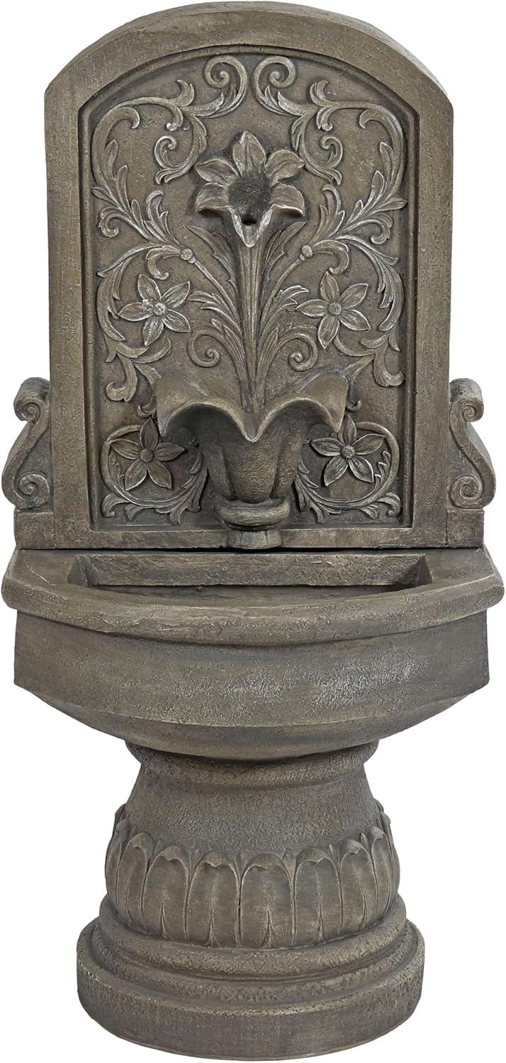 image:imageSunnydaze 375 H Lovely Lily Polyresin Wall Standing Fountain Flat Back Pedestal Fountain for The Patio Deck or Yard