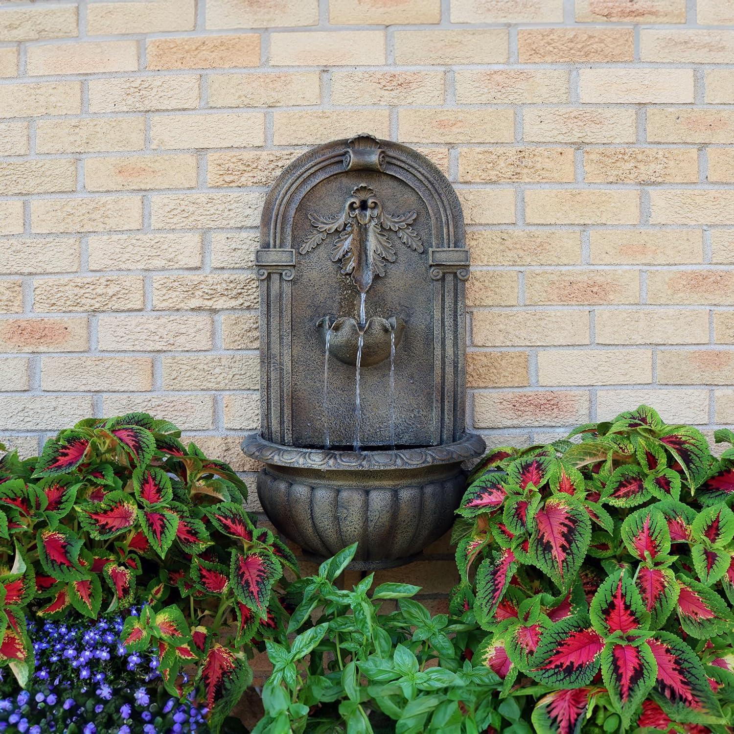 image:imageSunnydaze Florence 27Inch Polystone Outdoor Wall Water Fountain Electric Submersible Pump Florentine Stone FinishFlorentine Stone Finish