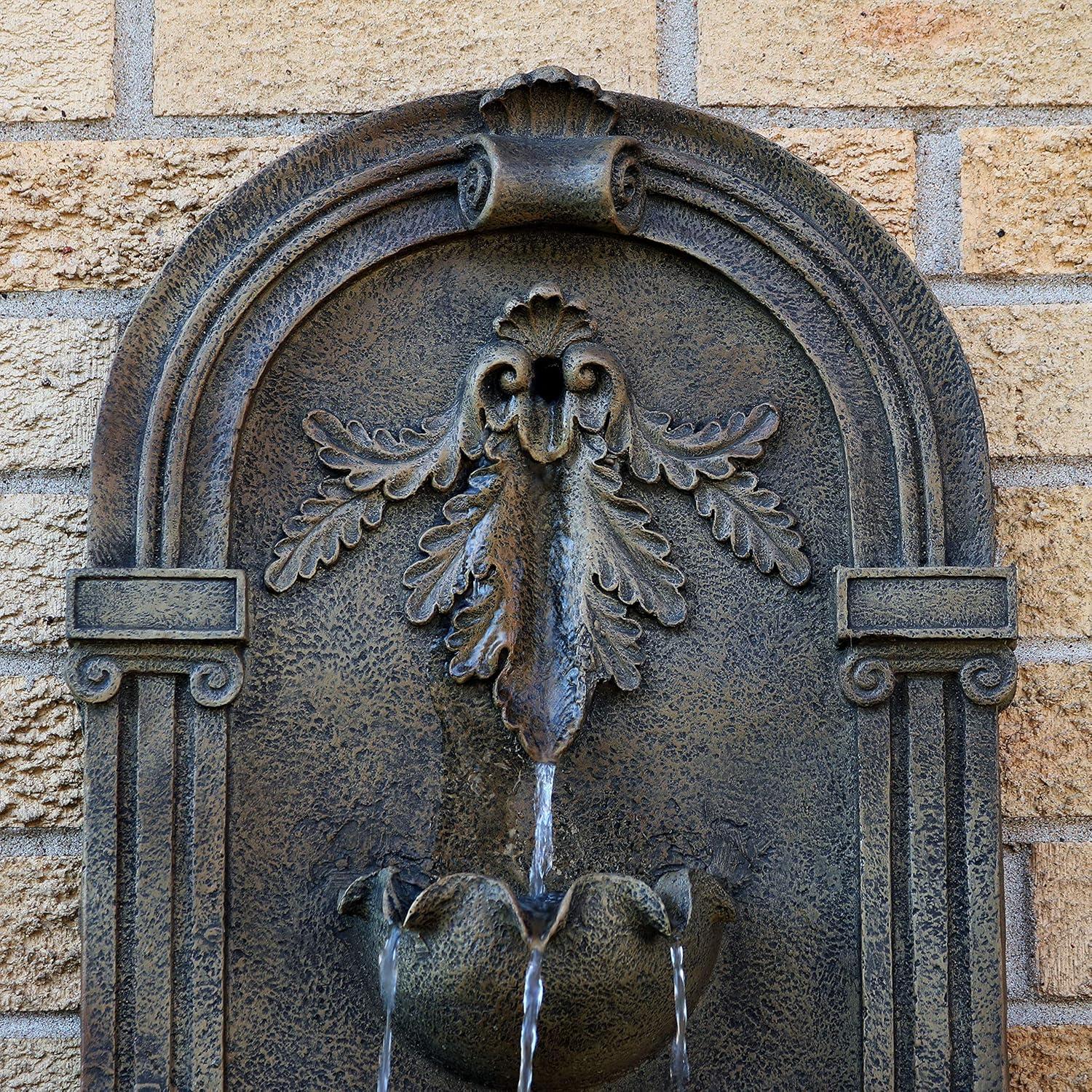 image:imageSunnydaze Florence 27Inch Polystone Outdoor Wall Water Fountain Electric Submersible Pump Florentine Stone FinishFlorentine Stone Finish