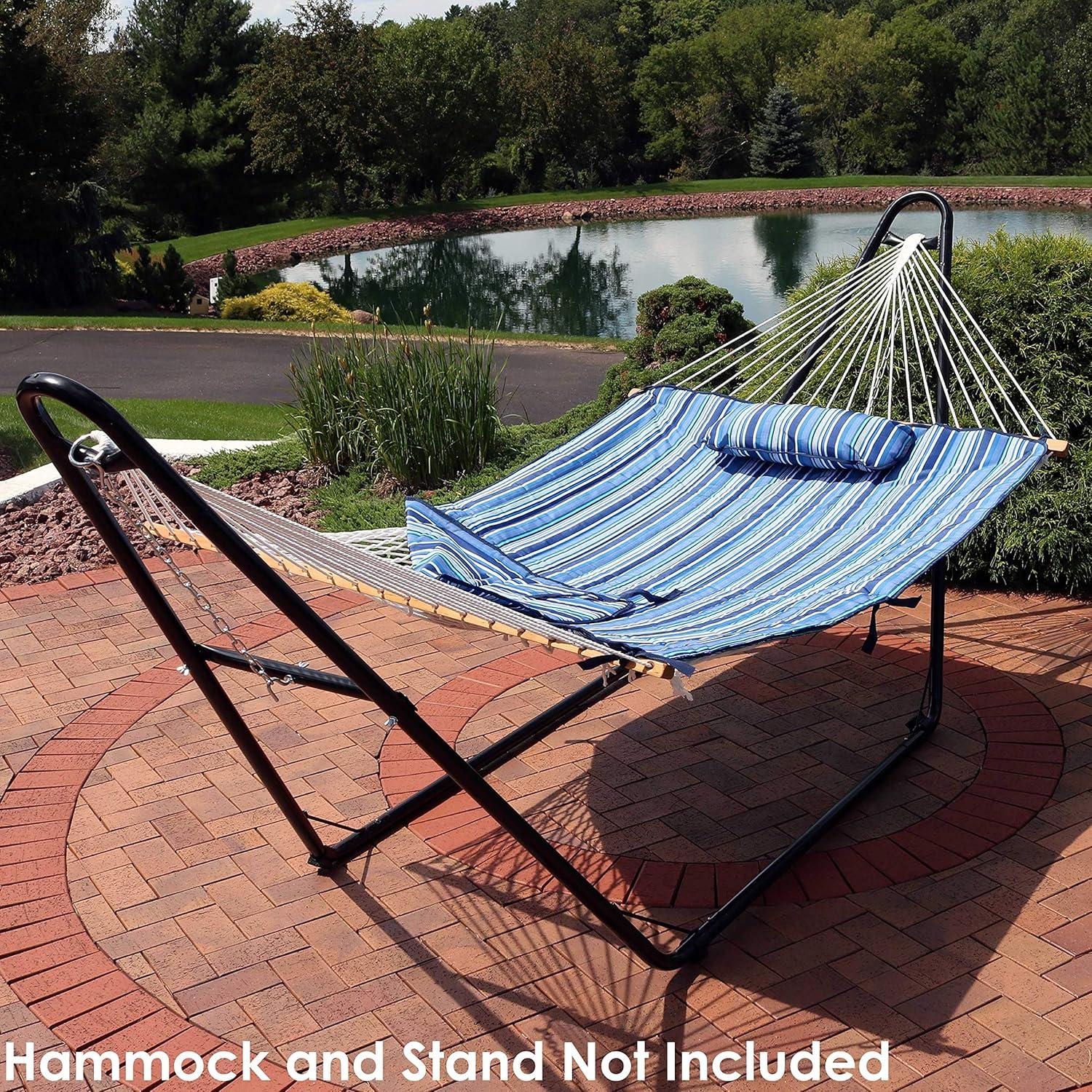image:imageSunnydaze Polyester Quilted Hammock Pad and Pillow Set WeatherResistant Breakwater StripeBreakwater Stripe