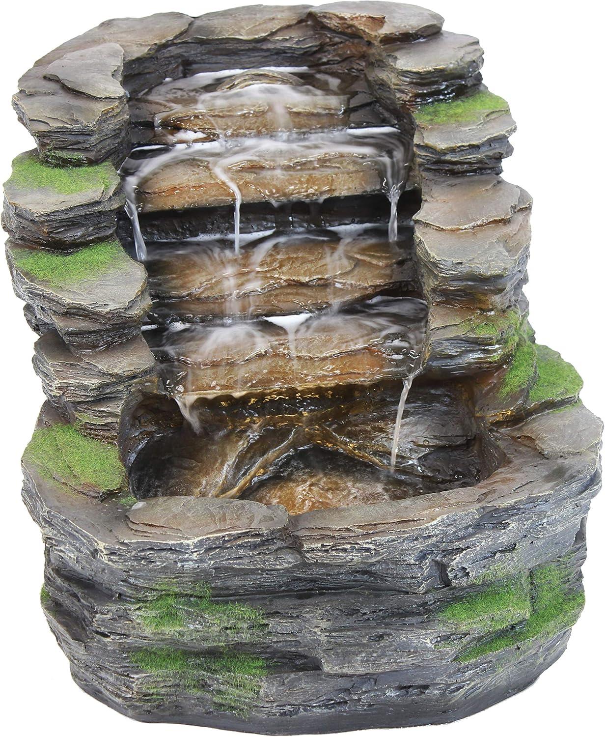 image:imageSunnydaze Shale Falls 13Inch Outdoor Fountain LED Lights Polyresin Electric Submersible Pump with Adjustable Flow Rate