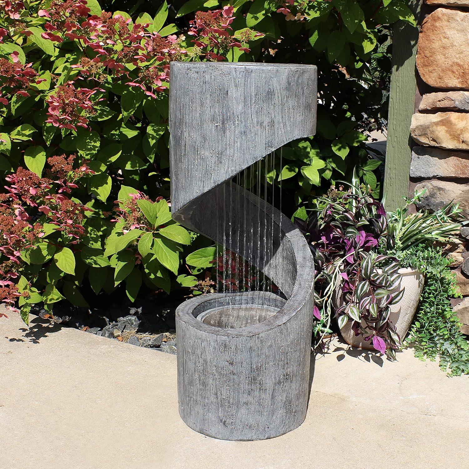 image:imageSunnydaze Showering Spiral Electric Water Fountain with LED Light 31Inch for Garden Patio or Yard