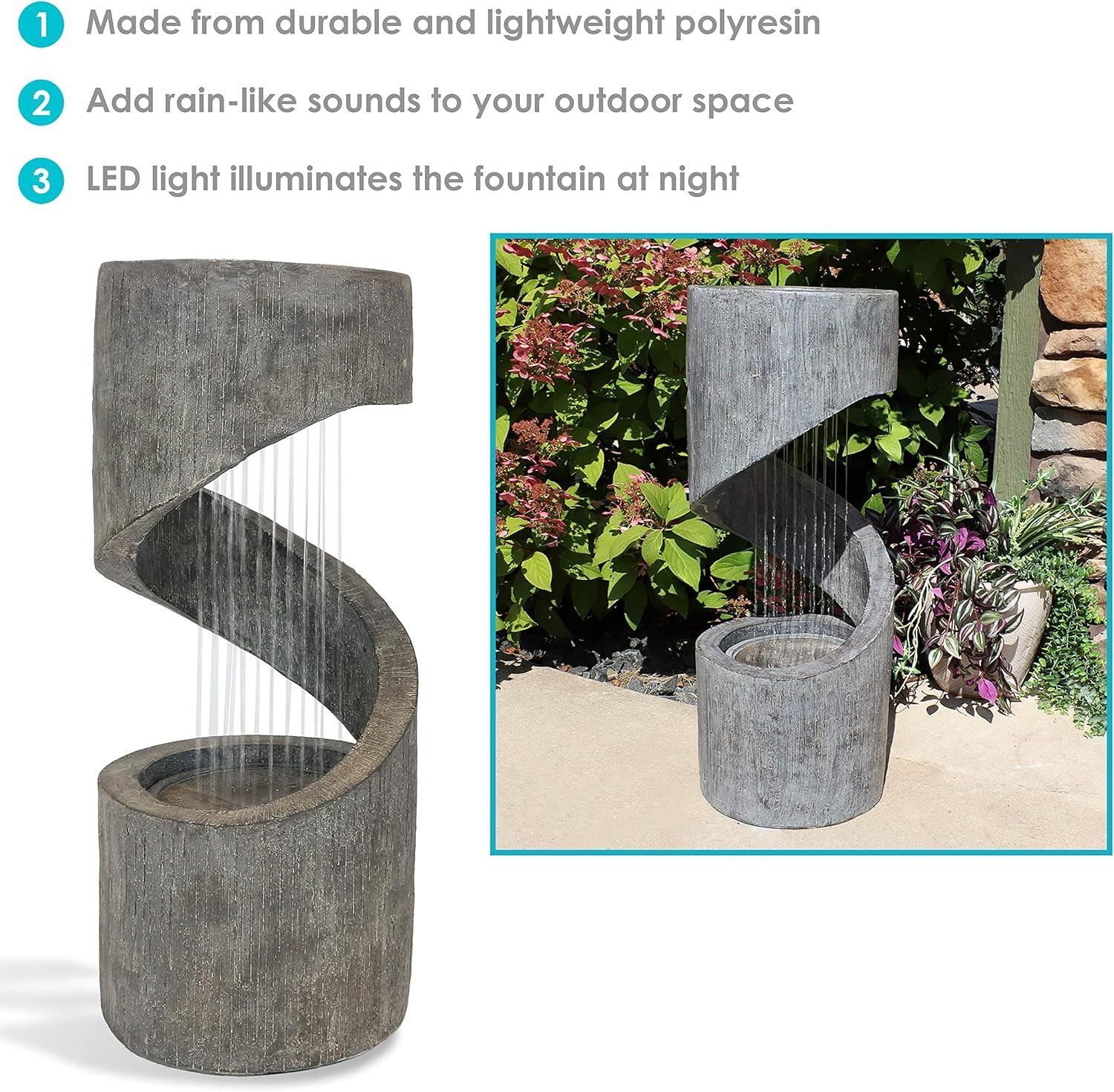 image:imageSunnydaze Showering Spiral Electric Water Fountain with LED Light 31Inch for Garden Patio or Yard