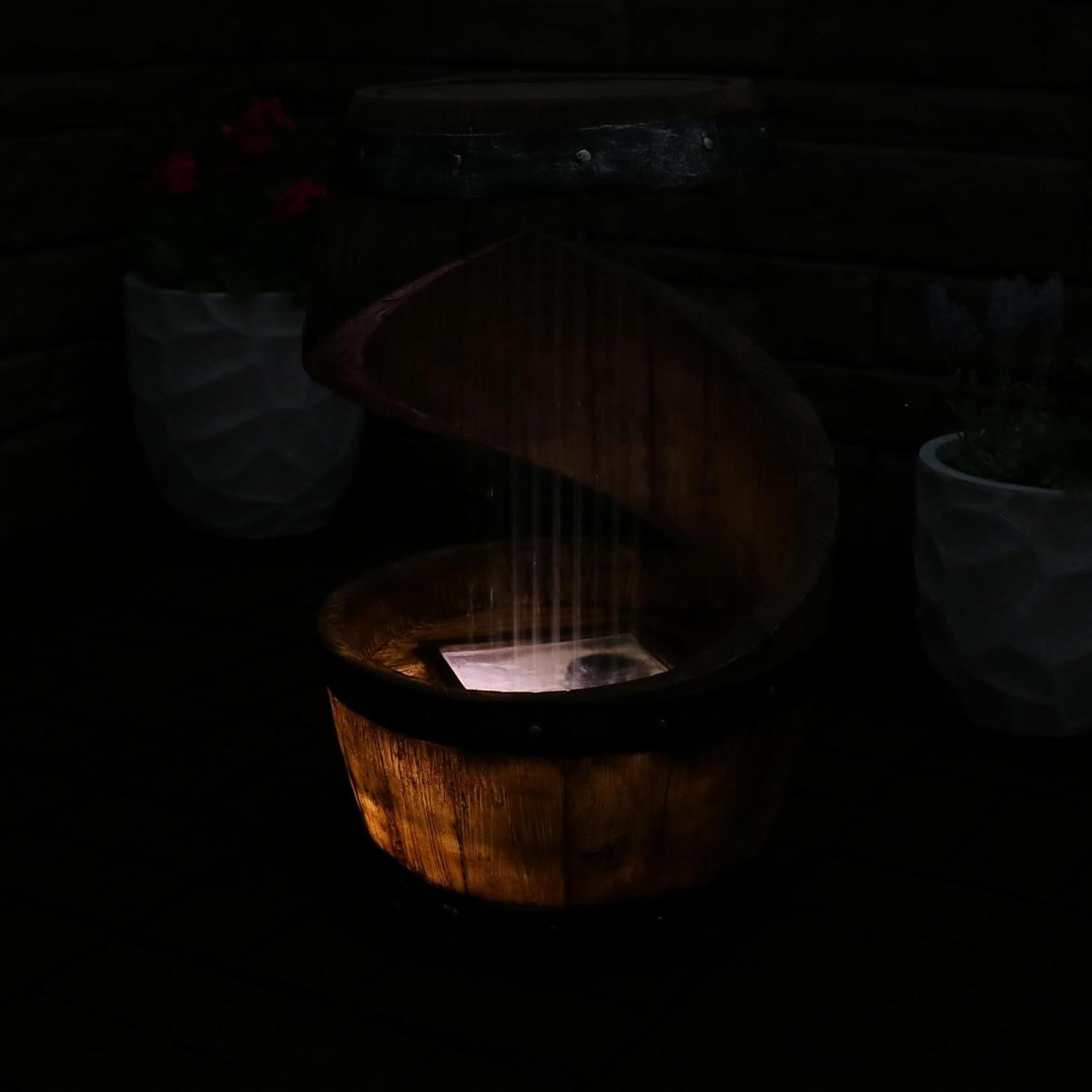 image:imageSunnydaze Spiraling Barrel 25Inch Outdoor Water Fountain with LED Lights Electric Submersible Pump with Adjustable Flow