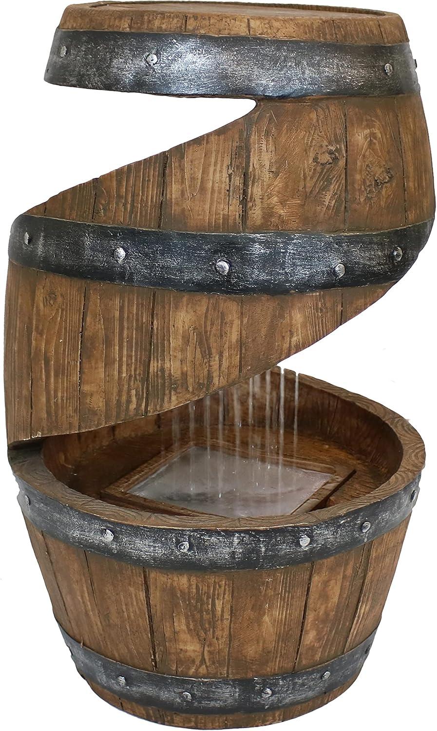 image:imageSunnydaze Spiraling Barrel 25Inch Outdoor Water Fountain with LED Lights Electric Submersible Pump with Adjustable Flow