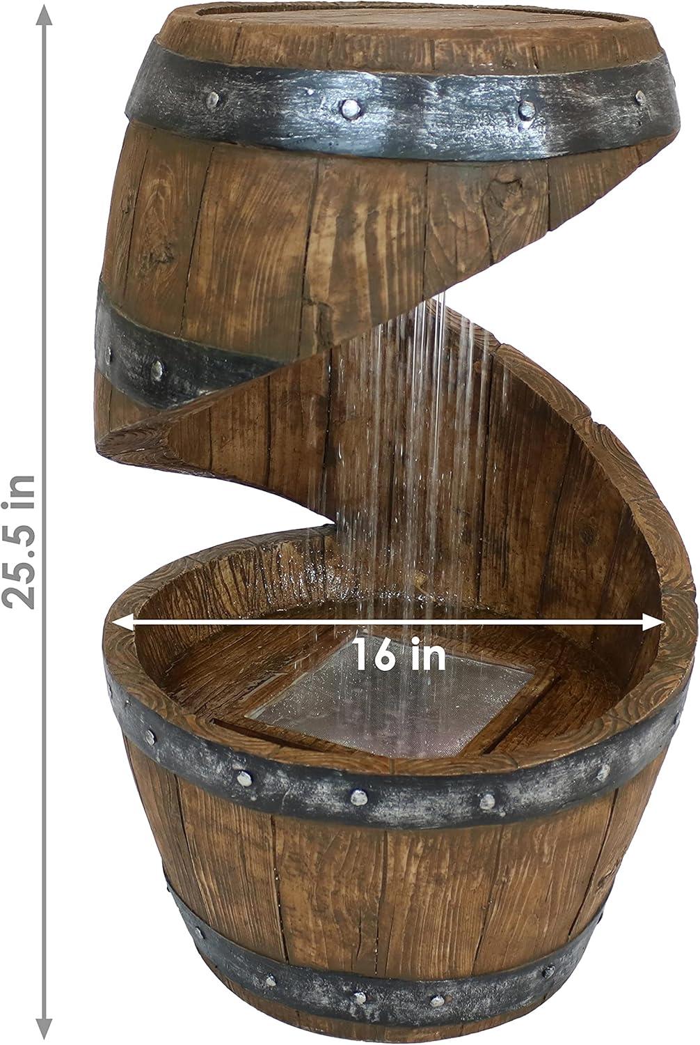 image:imageSunnydaze Spiraling Barrel 25Inch Outdoor Water Fountain with LED Lights Electric Submersible Pump with Adjustable Flow