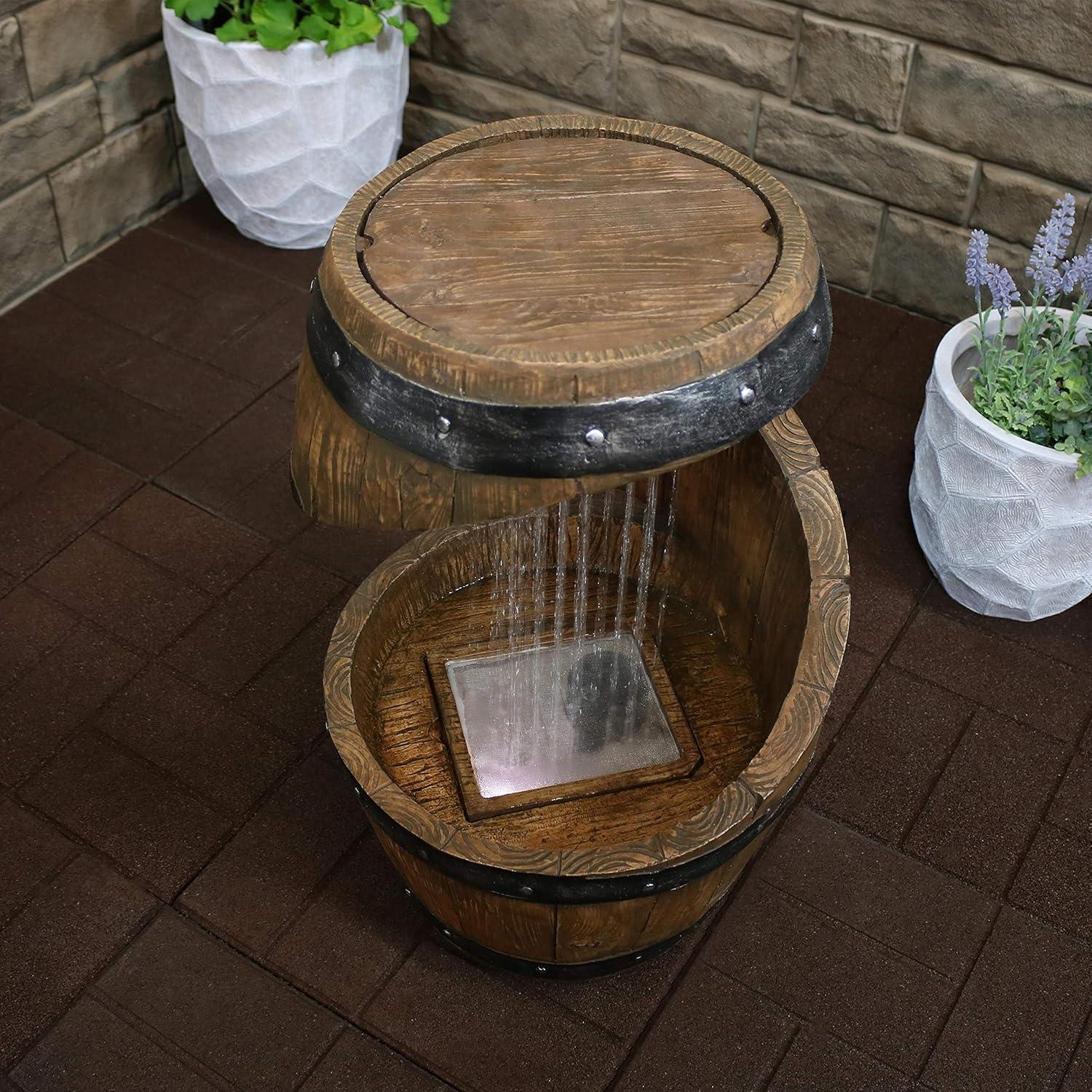 image:imageSunnydaze Spiraling Barrel 25Inch Outdoor Water Fountain with LED Lights Electric Submersible Pump with Adjustable Flow