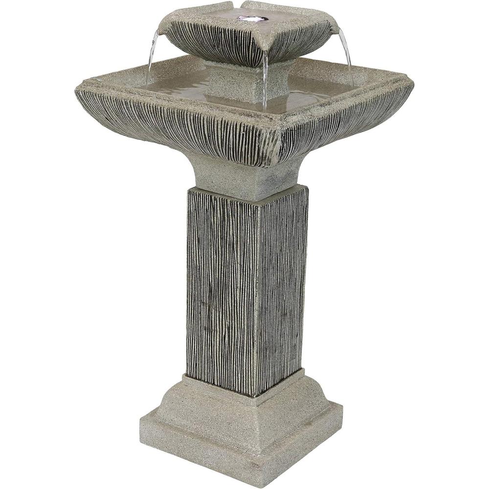 image:imageSunnydaze 25Inch Square 2Tier Outdoor Bird Bath Water Fountain LED Lights Electric Submersible Pump with Adjustable Flow