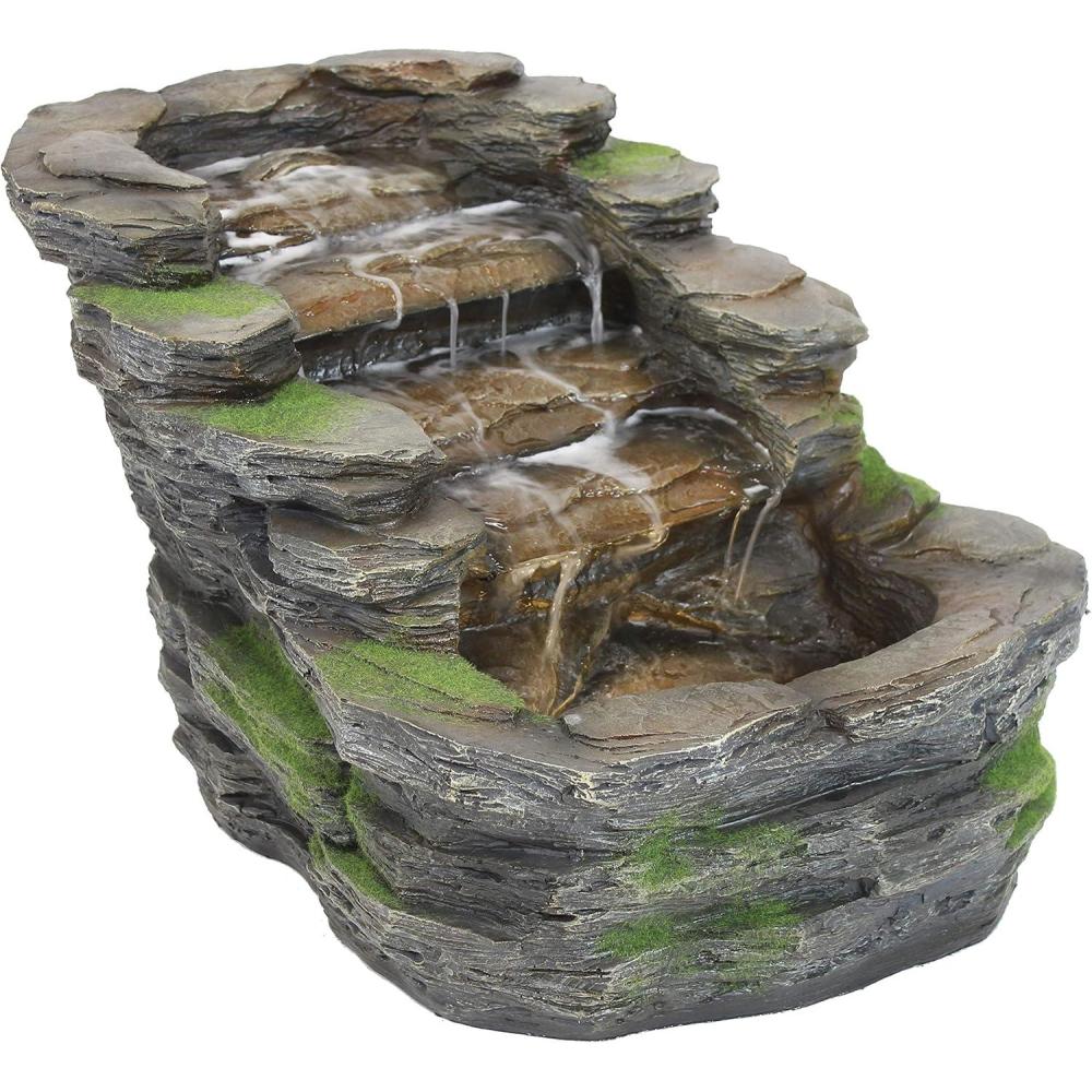 image:imageSunnydaze Shale Falls 13Inch Outdoor Fountain  LED Lights  Polyresin  Electric Submersible Pump with Adjustable Flow Rate