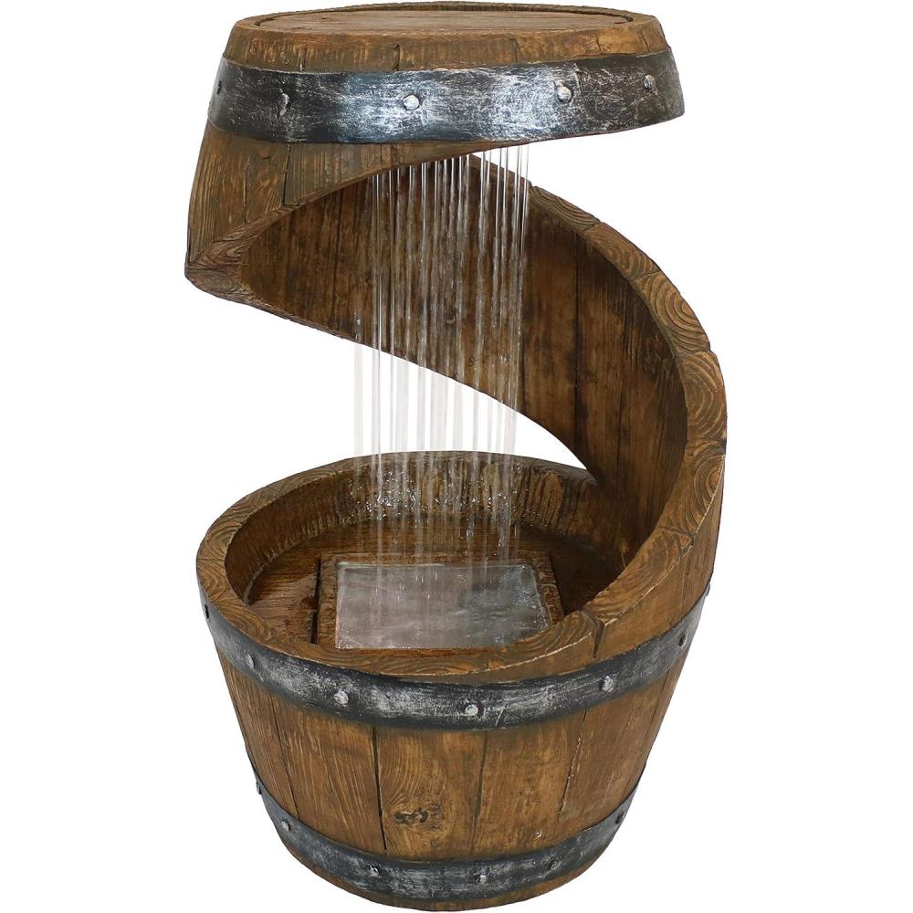 image:imageSunnydaze Spiraling Barrel 25Inch Outdoor Water Fountain with LED Lights  Electric Submersible Pump with Adjustable Flow