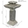 Sunnydaze 25-Inch Square 2-Tier Outdoor Bird Bath Water Fountain – LED Lights – Electric Submersible Pump with Adjustable Flow