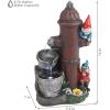 Sunnydaze Fire Hydrant Gnomes 16-Inch Outdoor Water Fountain with LED Light – Submersible Electric Pump – Polyresin