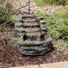 Sunnydaze Shale Falls 13-Inch Outdoor Fountain – LED Lights – Polyresin – Electric Submersible Pump with Adjustable Flow Rate