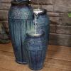 Sunnydaze Tour de Vase Ceramic 27-Inch Outdoor Water Fountain – LED Lights – Electric Submersible Pump with Adjustable Flow