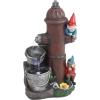 Sunnydaze Fire Hydrant Gnomes 16-Inch Outdoor Water Fountain with LED Light – Submersible Electric Pump – Polyresin