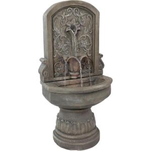 Sunnydaze 37.5″ H Lovely Lily Polyresin Wall Standing Fountain – Flat Back Pedestal Fountain for The Patio, Deck, or Yard