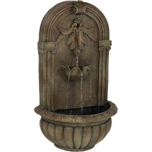 Sunnydaze Florence 27-Inch Polystone Outdoor Wall Water Fountain – Electric Submersible Pump – Florentine Stone Finish(Florentine Stone Finish)