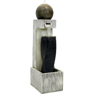 Sunnydaze Modern Artistry 35-Inch Outdoor Water Fountain – LED Lights – Electric Submersible Pump with Adjustable Flow