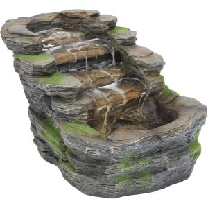 Sunnydaze Shale Falls 13-Inch Outdoor Fountain – LED Lights – Polyresin – Electric Submersible Pump with Adjustable Flow Rate