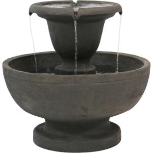 Sunnydaze Streaming Falls 2-Tier Outdoor Water Fountain – 25-Inch for Garden, Patio or Yard – Brown