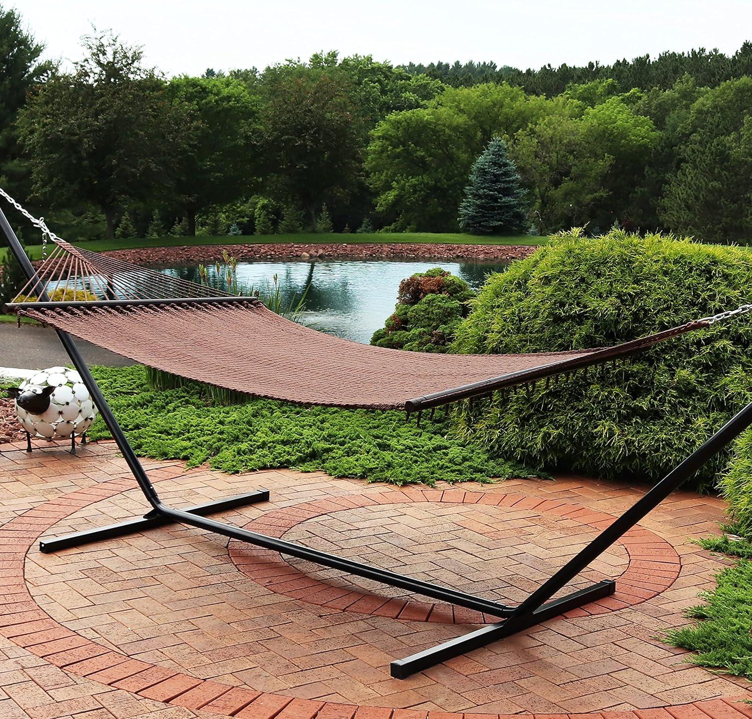 image:imageSunnydaze SoftSpun Polyester Rope Double Hammock for Outside 600Pound Weight Capacity Extra Large Hammock RedMocha