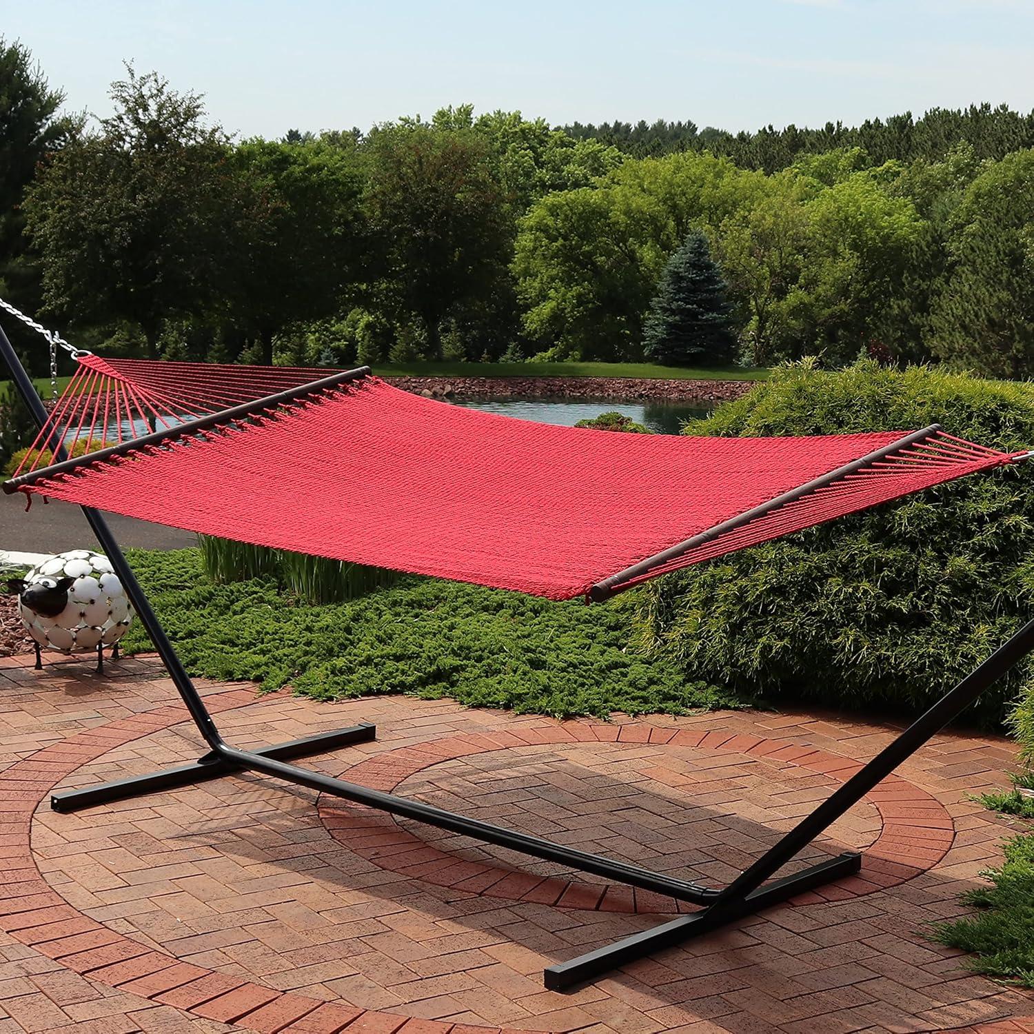 image:imageSunnydaze SoftSpun Polyester Rope Double Hammock for Outside 600Pound Weight Capacity Extra Large Hammock RedRed