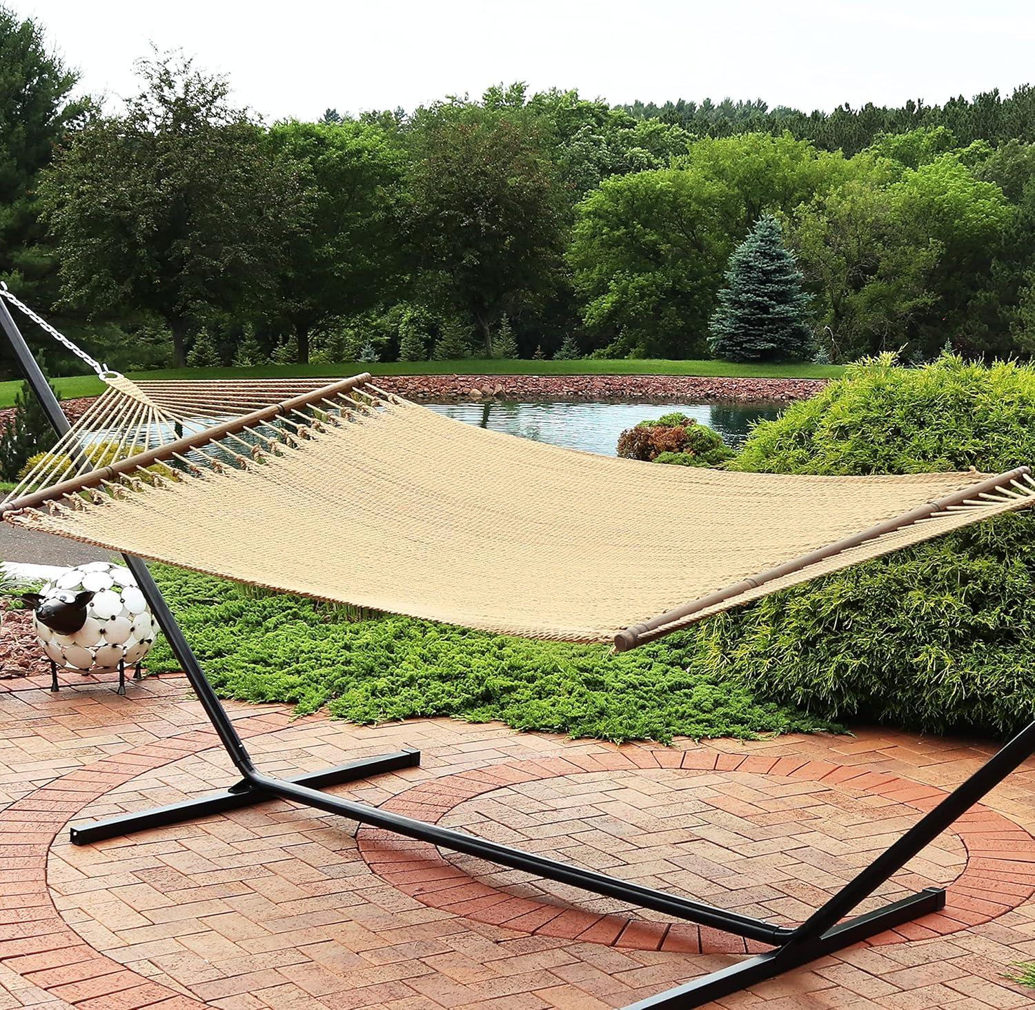 image:imageSunnydaze SoftSpun Polyester Rope Double Hammock for Outside 600Pound Weight Capacity Extra Large Hammock RedTan