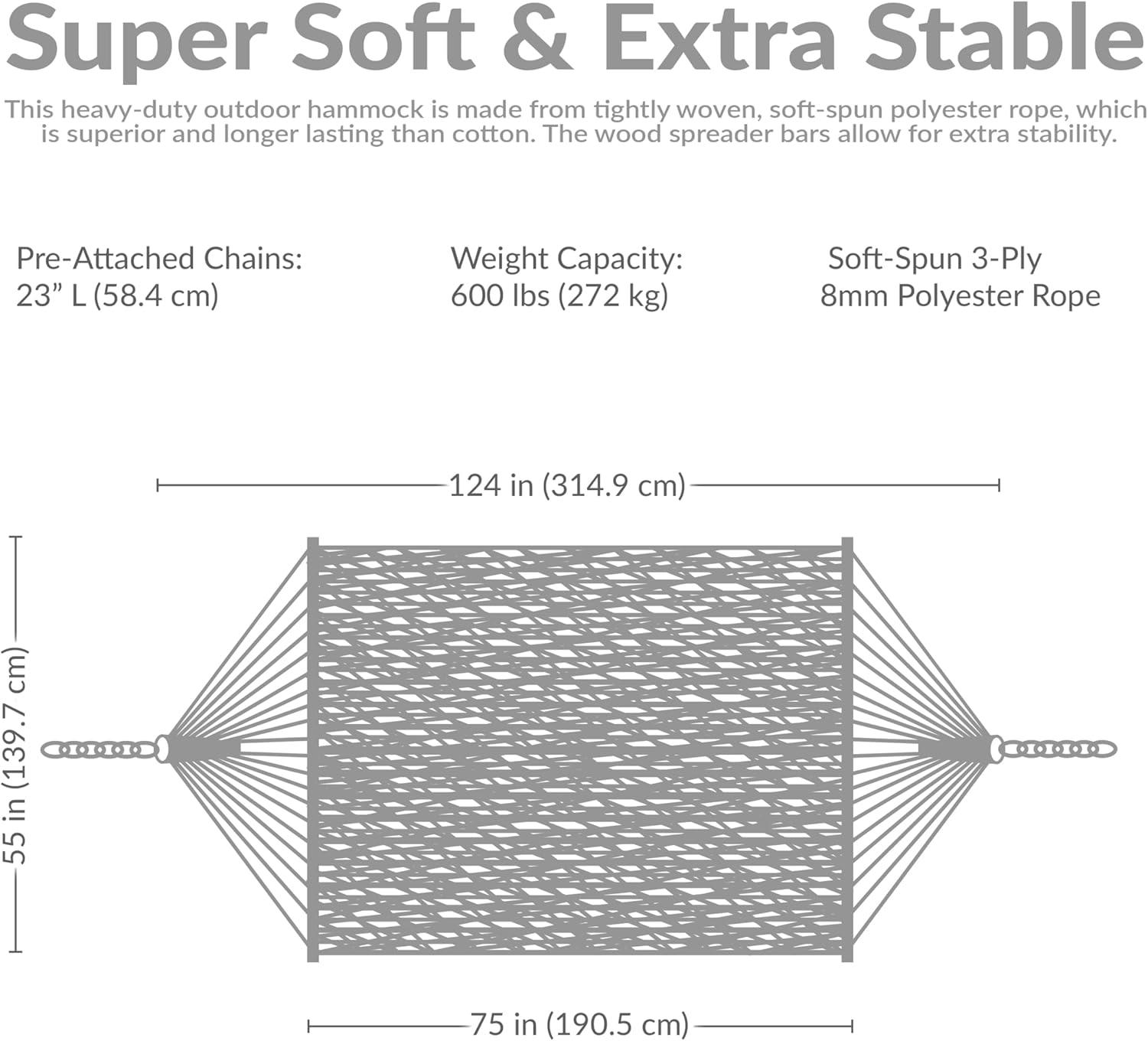 image:imageSunnydaze SoftSpun Polyester Rope Double Hammock for Outside 600Pound Weight Capacity Extra Large Hammock RedTan
