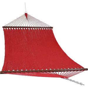 Sunnydaze Soft-Spun Polyester Rope Double Hammock for Outside – 600-Pound Weight Capacity Extra Large Hammock – Red(Red)