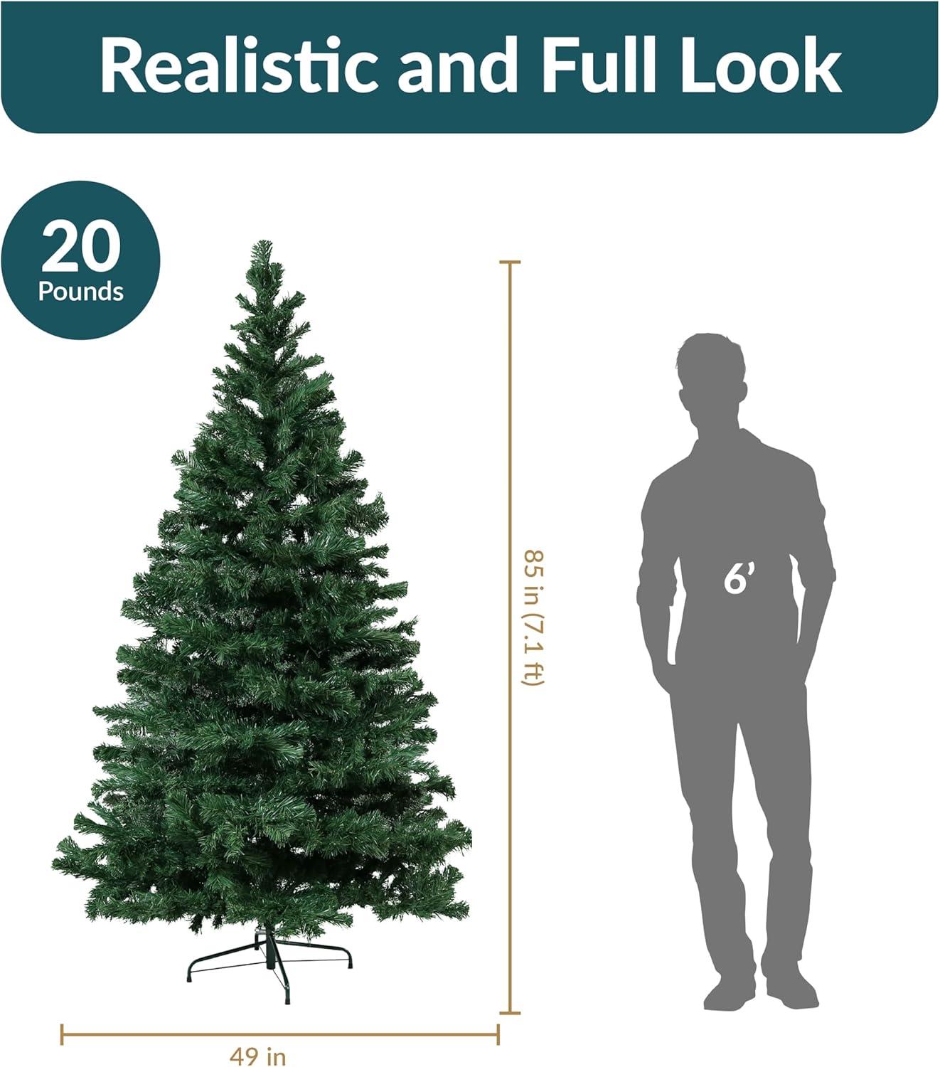 image:imageSunnydaze 7Foot Faux Canadian Pine Christmas Tree with Hinged Branches Unlit PVC Artificial Tree with Metal Stand Indoor Holiday Decoration Full Profile Easy to Assemble7ft