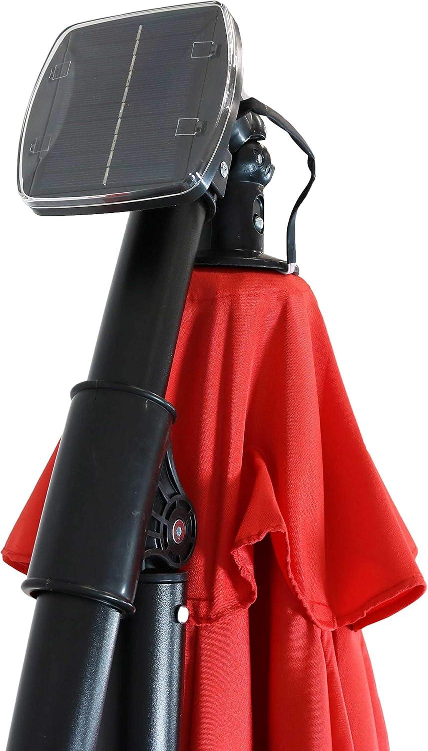image:imageSunnydaze 10 Solar Offset Patio Umbrella Solar Cantilever Umbrella Outdoor with LED Lights Polyester Shade Air Vent amp Cross BaseCherry