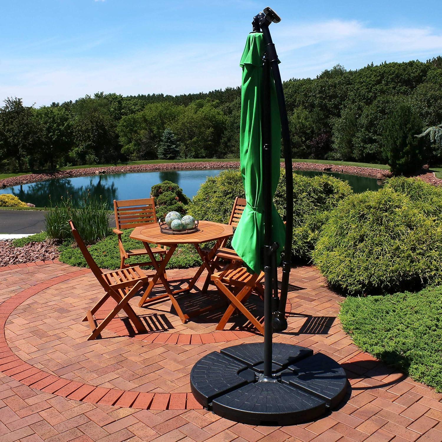 image:imageSunnydaze 10 Solar Offset Patio Umbrella Solar Cantilever Umbrella Outdoor with LED Lights Polyester Shade Air Vent amp Cross BaseEmerald