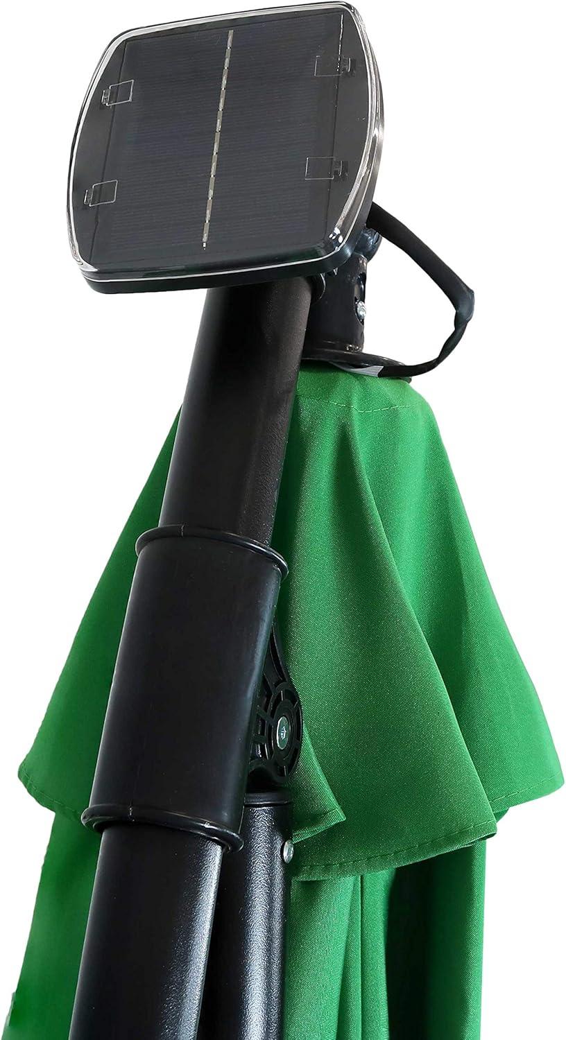 image:imageSunnydaze 10 Solar Offset Patio Umbrella Solar Cantilever Umbrella Outdoor with LED Lights Polyester Shade Air Vent amp Cross BaseEmerald