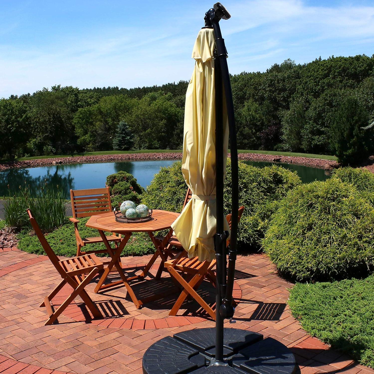 image:imageSunnydaze 10 Solar Offset Patio Umbrella Solar Cantilever Umbrella Outdoor with LED Lights Polyester Shade Air Vent amp Cross BasePale Buttercup