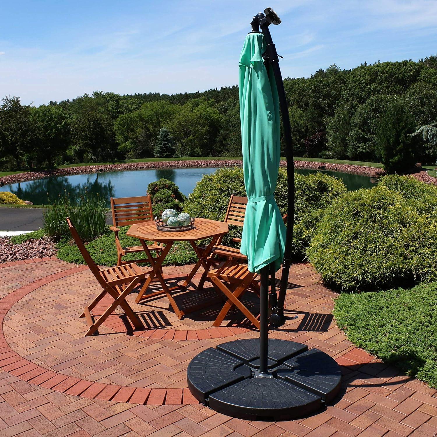 image:imageSunnydaze 10 Solar Offset Patio Umbrella Solar Cantilever Umbrella Outdoor with LED Lights Polyester Shade Air Vent amp Cross BaseSeafoam