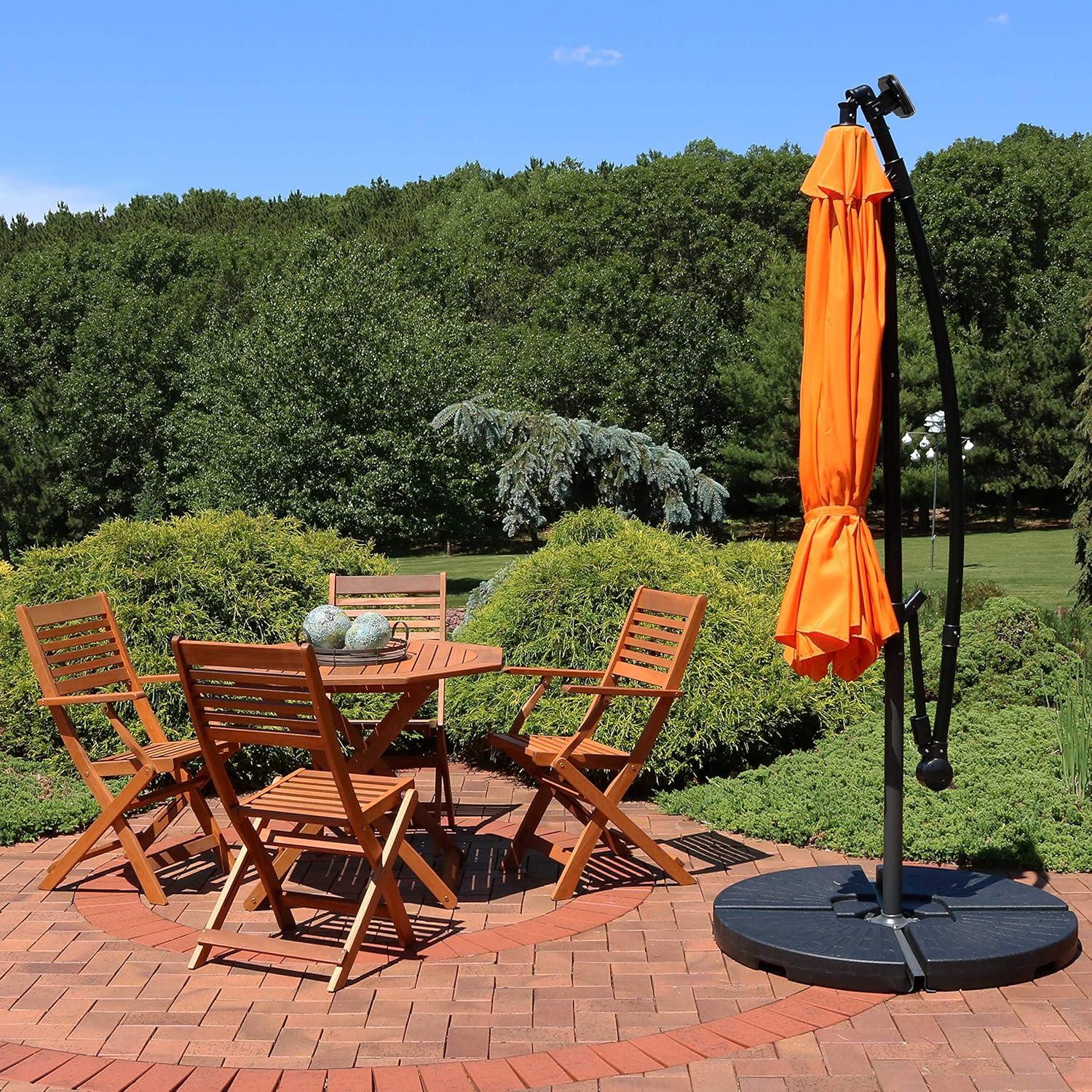 image:imageSunnydaze 10 Solar Offset Patio Umbrella Solar Cantilever Umbrella Outdoor with LED Lights Polyester Shade Air Vent amp Cross BaseTangerine