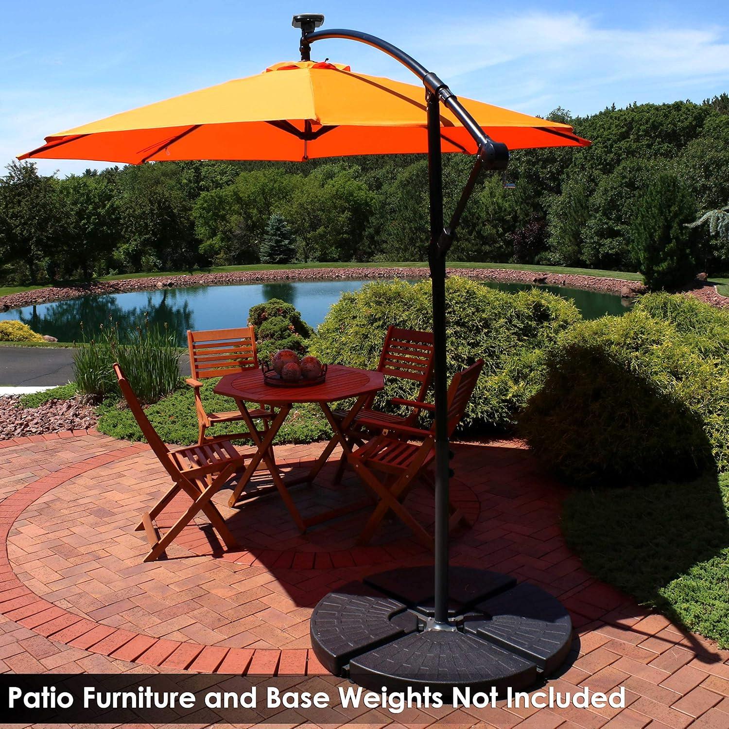 image:imageSunnydaze 10 Solar Offset Patio Umbrella Solar Cantilever Umbrella Outdoor with LED Lights Polyester Shade Air Vent amp Cross BaseTangerine