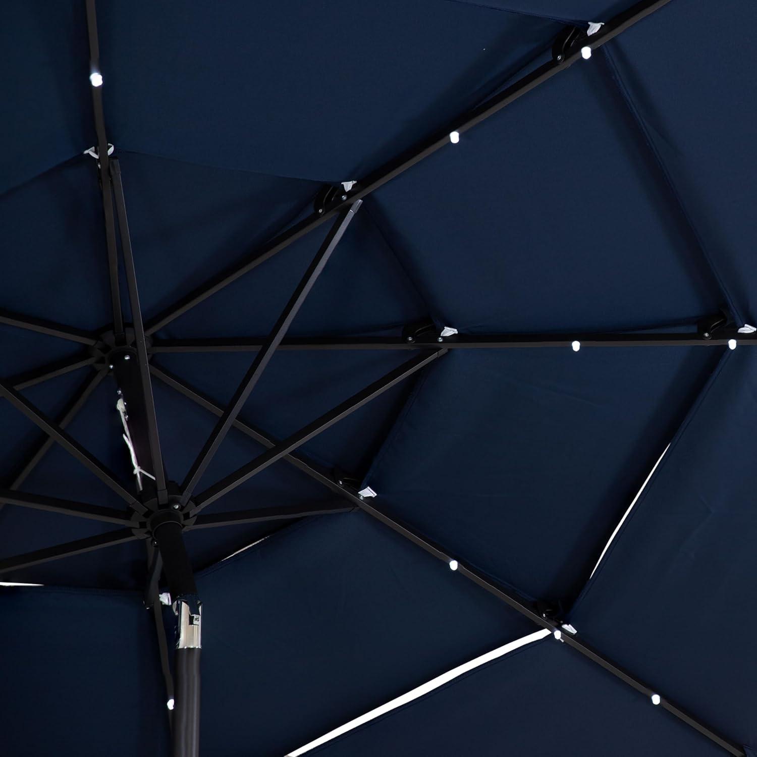 image:imageSunnydaze 10 ft Outdoor Umbrella for Patio Vented 3Tier Outdoor Patio Umbrella WindResistant Tilt and Crank For Pool Garden or Yard Navy BlueWith Solar Lights