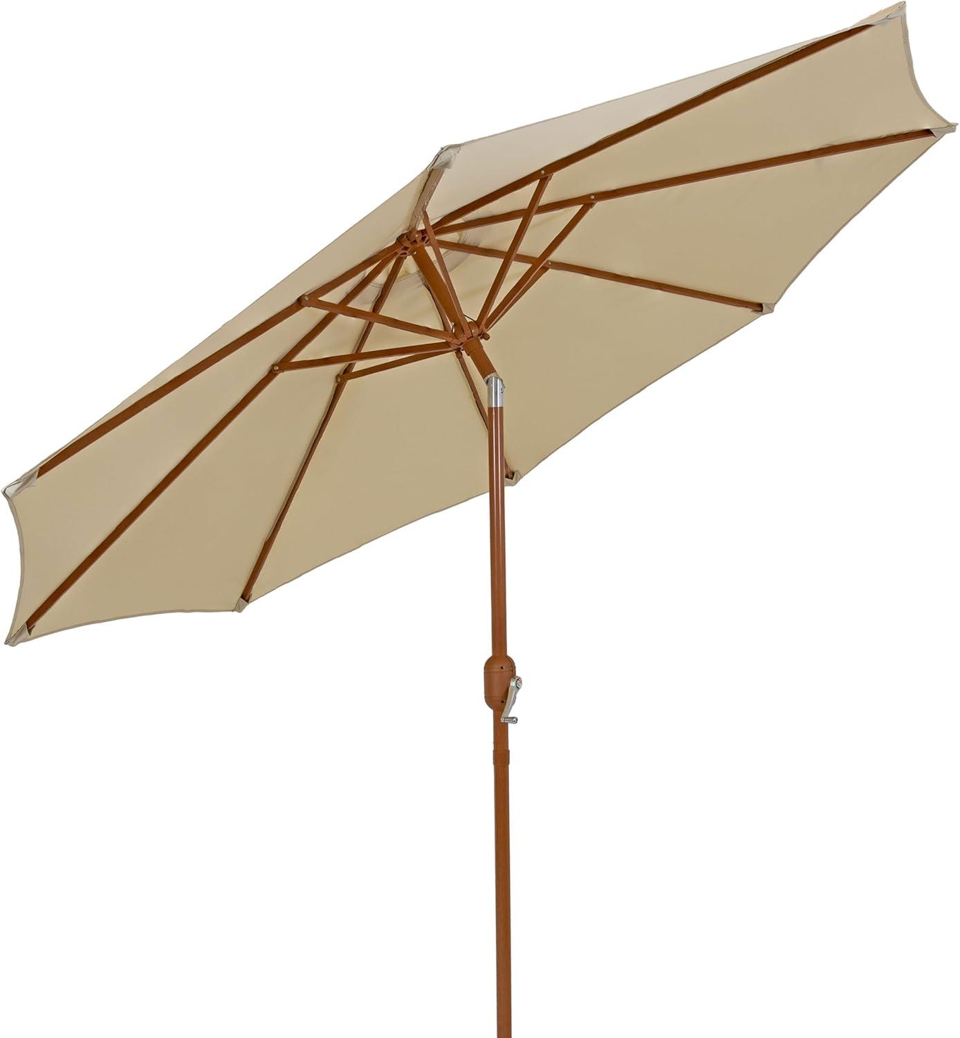 image:imageSunnydaze 85 ft Outdoor Patio Umbrella with Push Button Tilt and Crank Faux Woodgrain Finish Large Vented Market UmbrellaBeige