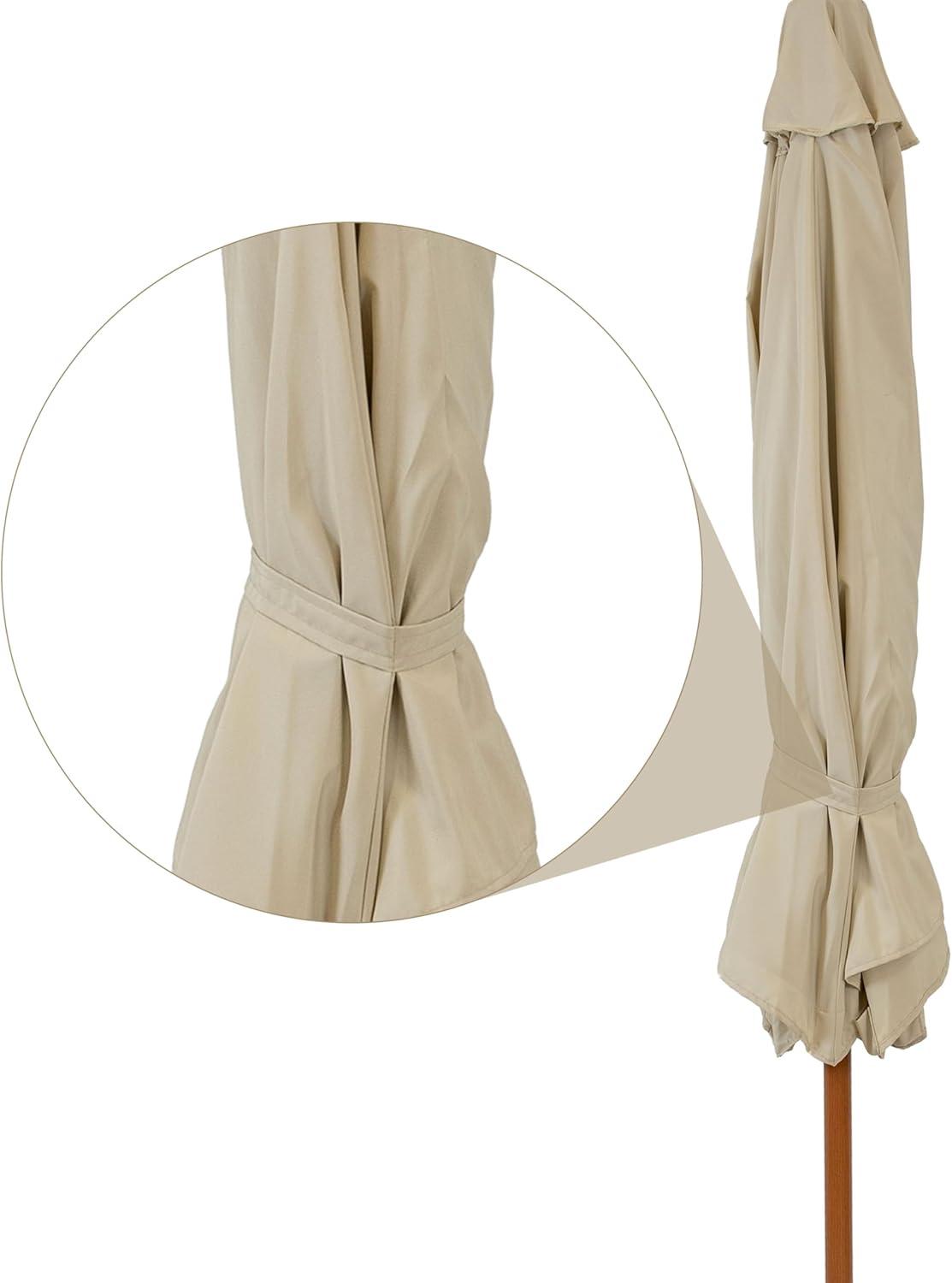 image:imageSunnydaze 85 ft Outdoor Patio Umbrella with Push Button Tilt and Crank Faux Woodgrain Finish Large Vented Market UmbrellaBeige