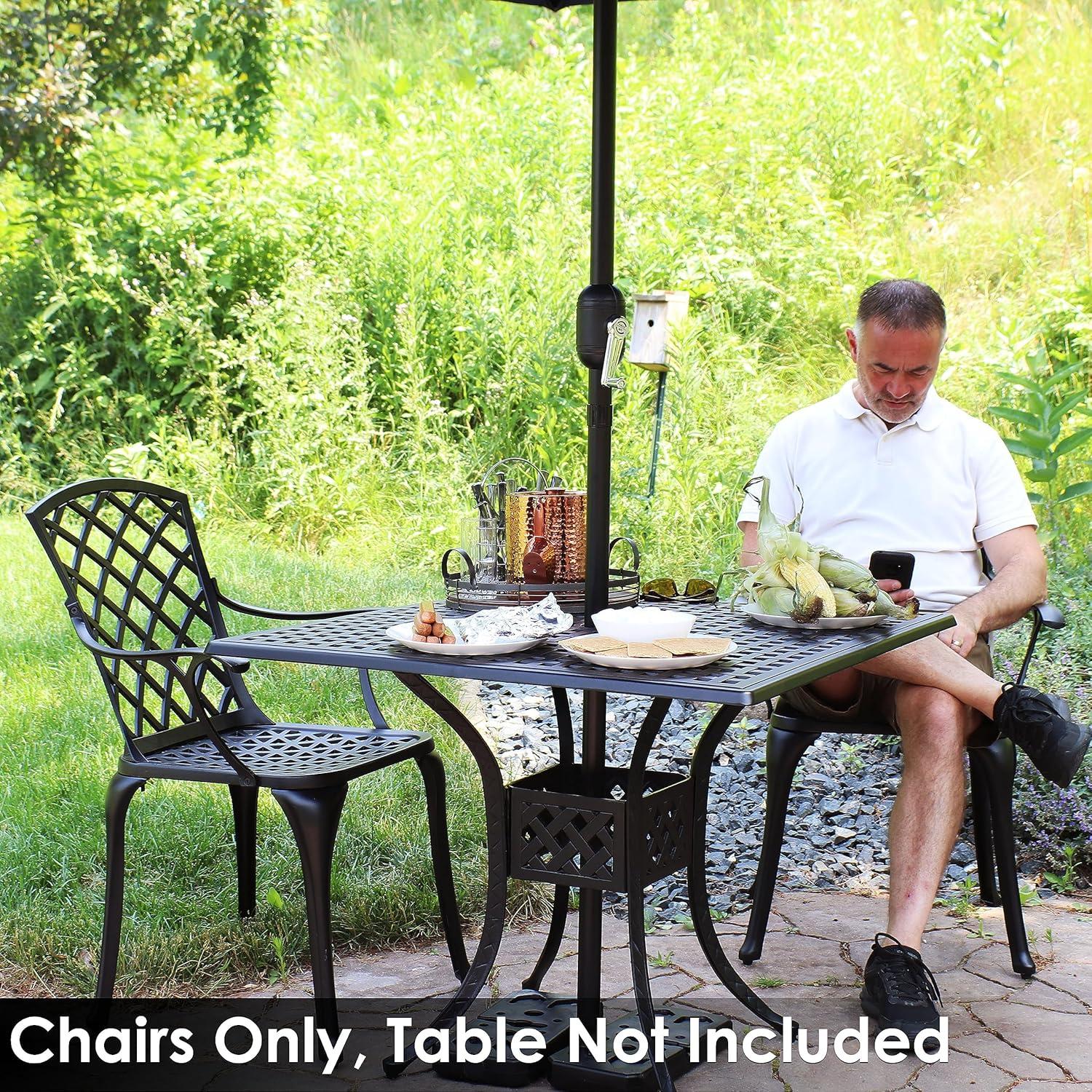 image:imageSunnydaze Cast Aluminum Patio Dining Chairs with Crossweave Design Set of 2 Black