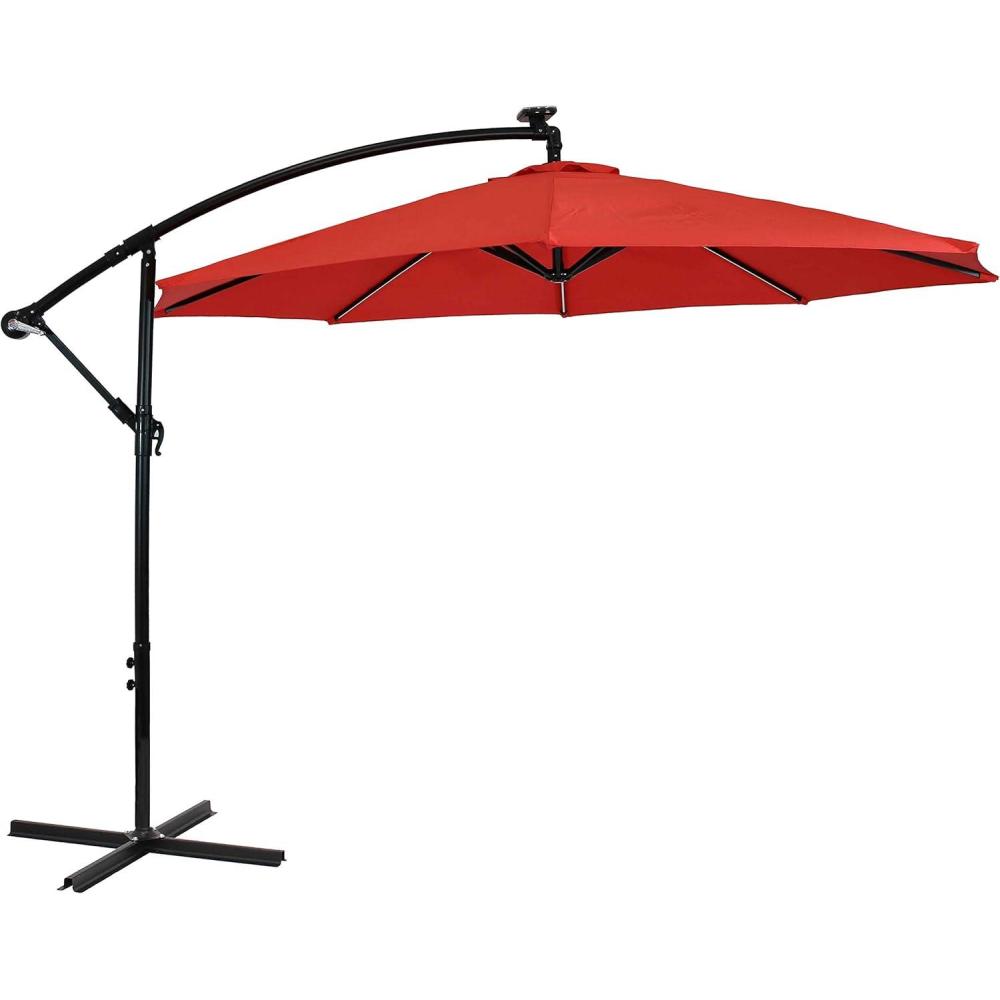 image:imageSunnydaze 10 Solar Offset Patio Umbrella  Solar Cantilever Umbrella Outdoor with LED Lights  Polyester Shade Air Vent amp Cross BaseCherry