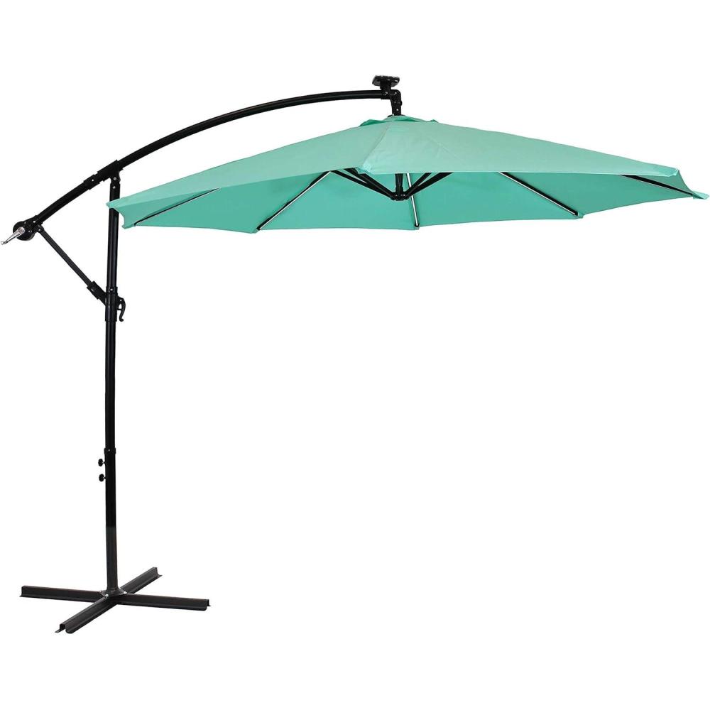 image:imageSunnydaze 10 Solar Offset Patio Umbrella  Solar Cantilever Umbrella Outdoor with LED Lights  Polyester Shade Air Vent amp Cross BaseSeafoam