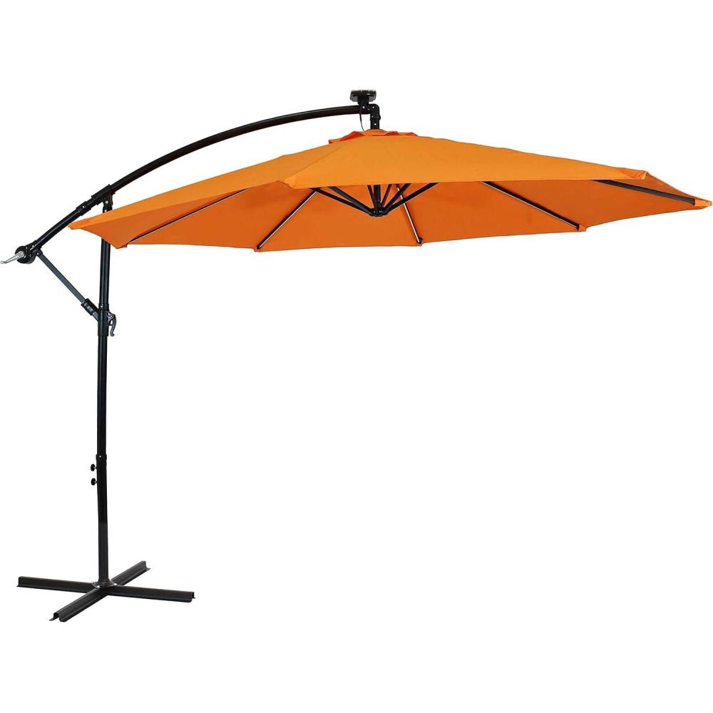 image:imageSunnydaze 10 Solar Offset Patio Umbrella  Solar Cantilever Umbrella Outdoor with LED Lights  Polyester Shade Air Vent amp Cross BaseTangerine